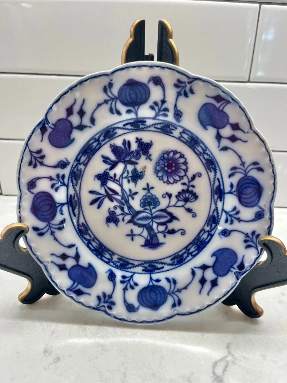 Antique Johnson Brothers Holland Flow Blue, Blue Onion Dessert/Pie Plate